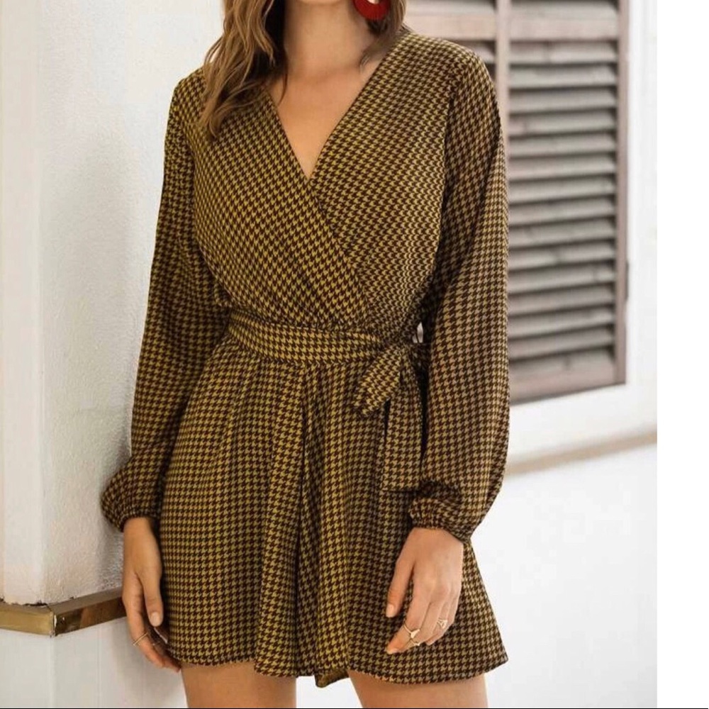 Stylish Brown Houndstooth Jumpsuit